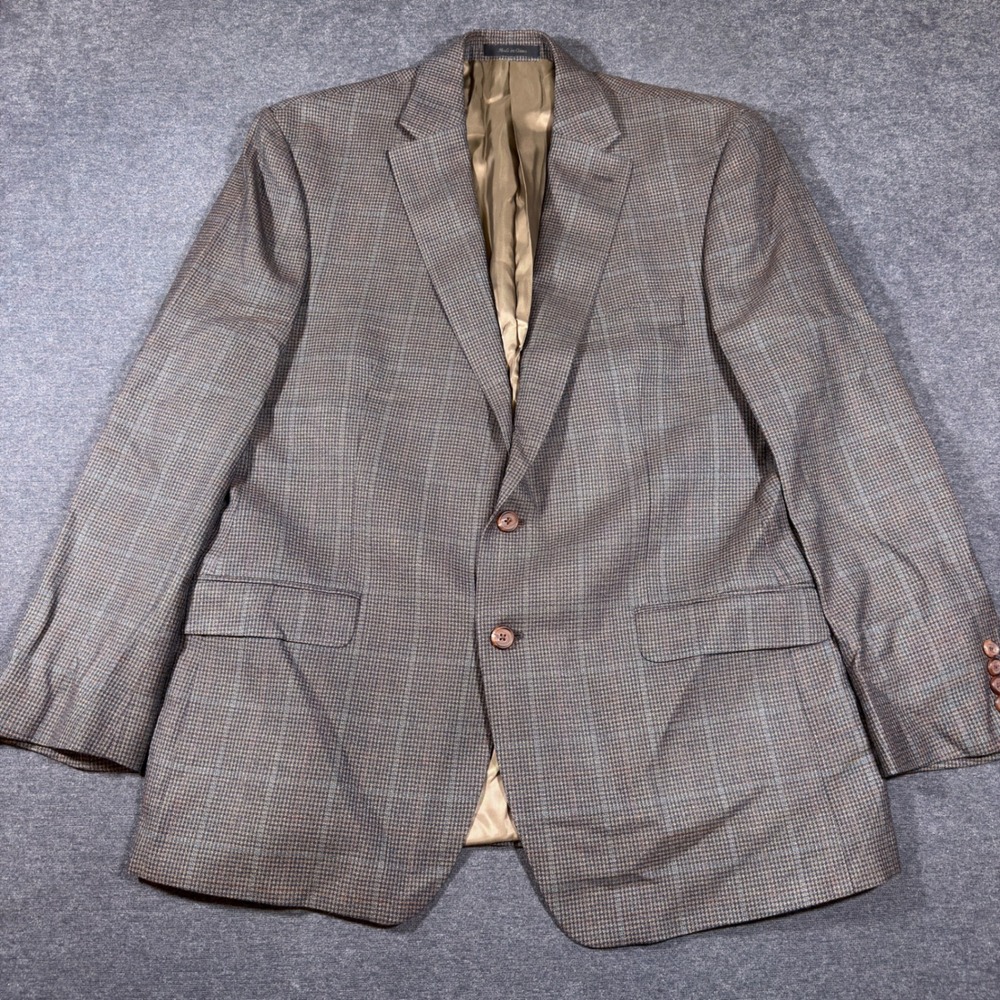 Lauren‎ Ralph Lauren Sport Coat Mens 44R Brown Silk Wool Plaid Blazer Summer